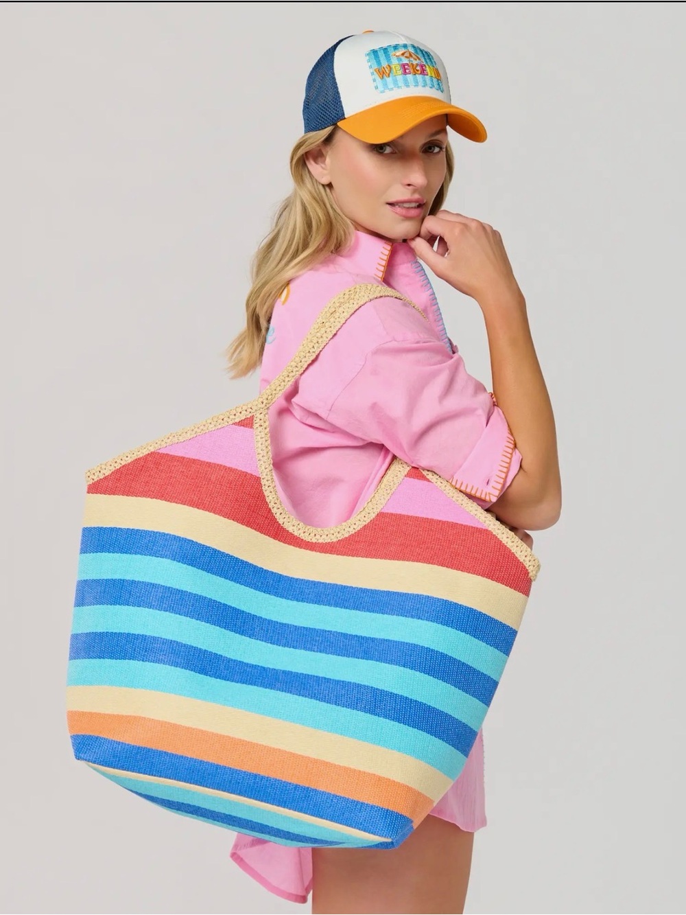 Capri Striped Multicolor Beach Tote Bag